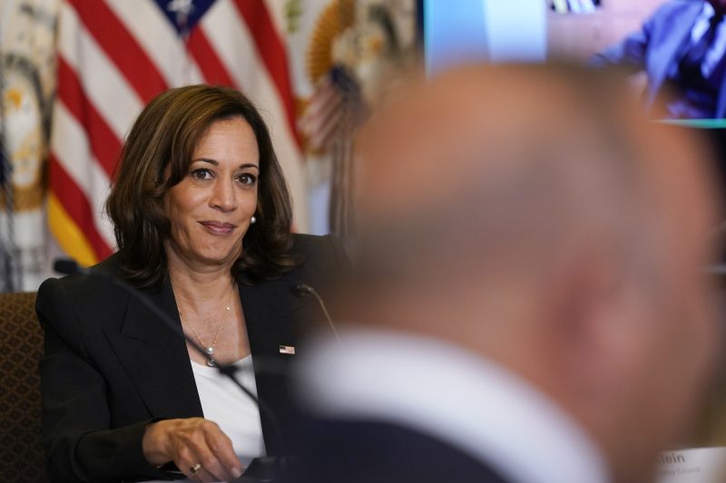 Vice President Kamala Harris listens during a meeting with civil rights and reproductive rights leaders in the Diplomatic Reception Room on the White House complex in Washington, Monday, Sept. 12, 2022. (AP Photo/Susan Walsh)